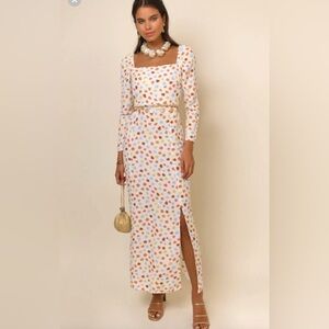 RIXO Hattie Maxi Multicolor Tulip Long Sleeve Smocked Back Dress Medium M